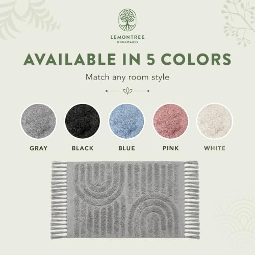 Lemontree Light Gray Boho Bath Mat, Non-Slip Cotton Bathroom Rug, 2x3 ft - Image 6