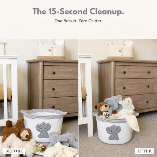 Elephant Baby Storage Basket, Woven Cotton Rope Nursery Bin, 15x11 in - Image 3