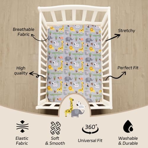 4 Pack Safari Jungle Animals Neutral Unisex Fitted Nursery Baby Sheets Set - Image 6