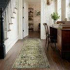 Boho Washable Runner Rug for Kitchen Olive Beige Floral Long Carpet 2x6 - Image 2