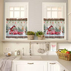 Christmas Kitchen Curtains and Valances Set, Farm Red Truck Window Treatments - Image 4