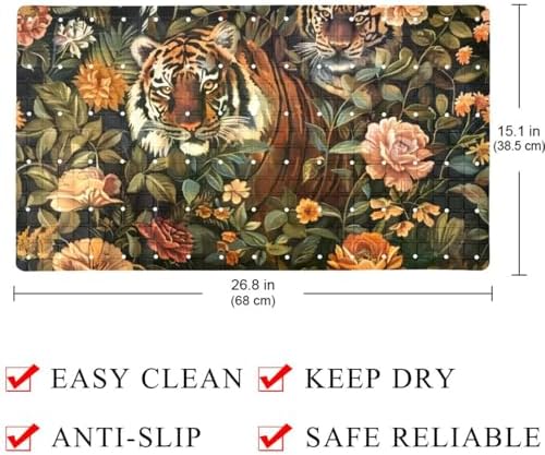 Shower Mat Non Slip 26.8 x 15.1 Inches, Flower Tigers Bathtub Mat Shower Stall - Image 4