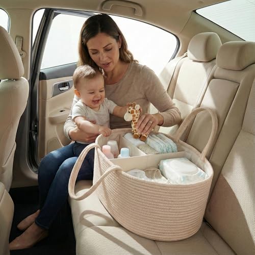 luxury little Diaper Caddy Organizer, Large Cotton Rope Nursery Baby Basket - Image 5
