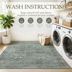 JOLLYVOGUE 3x5 Washable Rug, Vintage Floral Area Rug, Moss Green - Image 7