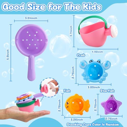 Fajiabao Toddler Bath Toys for Kids Ages 1-3 Stack, Scoop & Pour Set 5PCS - Image 3