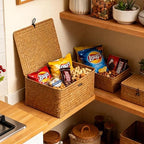 Nonam Large Wicker Basket with Lid, Seagrass Shelf Storage Basket - Image 6