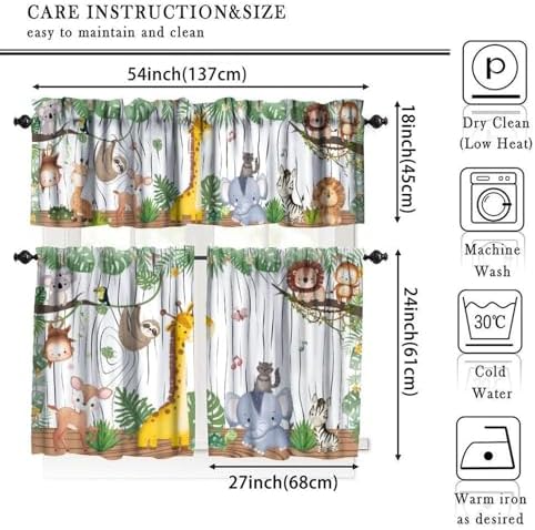 Kids Forest Animal Valance Curtains Cartoon Tree Bird Elephant Giraffe Lion - Image 5
