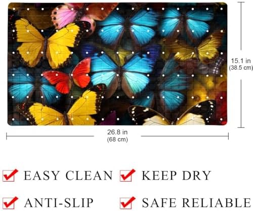 Shower Mat Non Slip 26.8 x 15.1 Inches, Colorful Butterflies Bathtub Mat Shower - Image 3