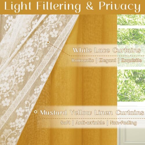 ASPMIZ Linen Kitchen Curtains Double Layer Kitchen Window Curtains 24 Inch - Image 2