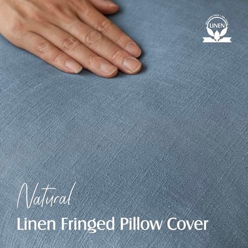Foindtower Decorative Linen Fringe Throw Pillow Covers 18×18 Misty Blue - Image 2