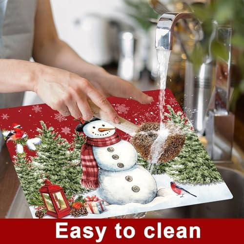 Winter Christmas Placemats Set of 6 Snowman Plastic Table Mat 17×13×0.04in - Image 4