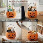 Pumpkin Storage Basket | Woven Cotton Rope Bin | Cute Halloween Candy Bowl - Image 3