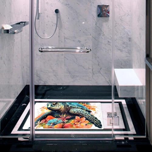 Bathtub Mat Non Slip 26.8x15.1In, Watercolor Turtle Flower Bath Mat - Image 6