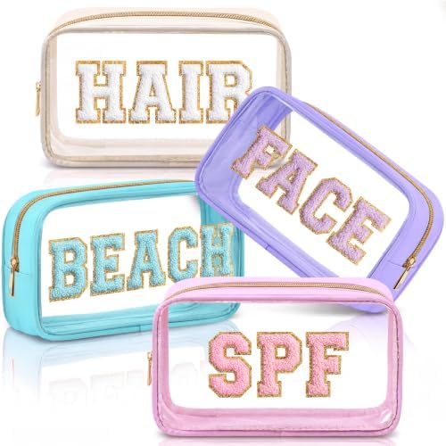 4 Pcs Beach Toiletry Bag Clear Chenille Letter Pouch Diaper Bag Organizer by SilTriangle