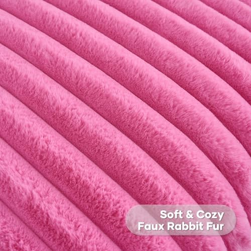 FUTEI Pack of 2 Faux Fur Throw Pillow Covers 22x22 Inch, Hot Pink - Image 2