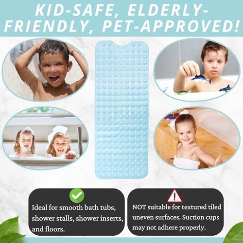 ENKOSI Non-Slip Bath Mat and Shower Mat 40x16 Extra Long, Light Blue - Image 6