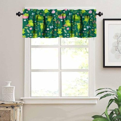 Cartoon Frog Valance Curtain for Kids Room Green Watercolour Cute Lotus Leaf - Image 4