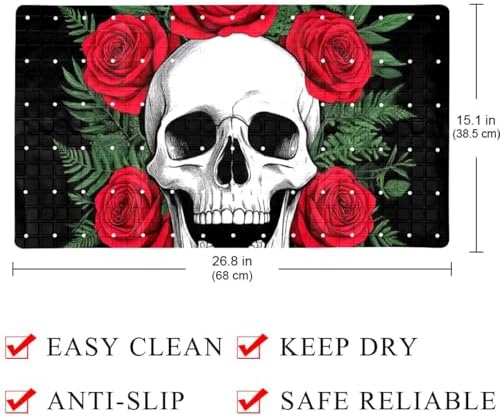 Shower Mat Non Slip 26.8 x 15.1 Inches, Skull Rose Bathtub Mat Shower Stall Mats - Image 4