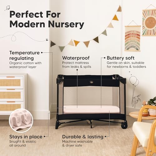 2 Pack and Play Sheets, Waterproof Mini Crib Sheet Fitted 38x26 - Image 5