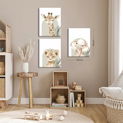Nursery Wall Decor Set of 3, Cute Animal Lion Elephant Baby Pictures Poster - Image 3
