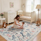 5x7 Area Rugs Boho Floral Washable Living Room Rug Neutral Carpet Nursery - Image 3
