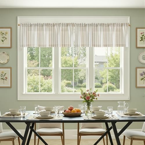 jinchan Striped Valance Farmhouse Window Treatment Linen- Polyester Textured - Image 4