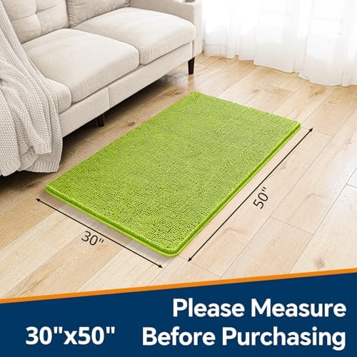 Chenille Bathroom Rug 30"x50" Lime Green, Large Plush Bath Mat - Image 2