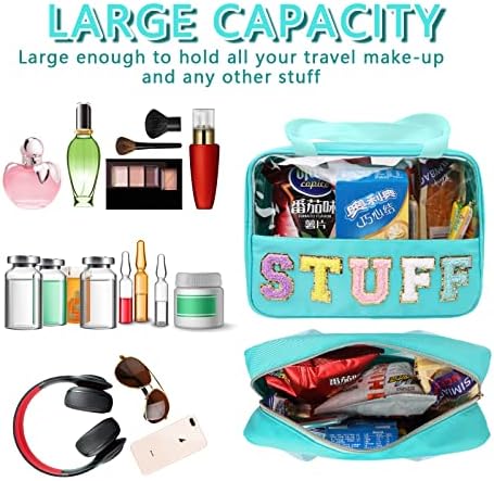 Chenille Letter Patch Stuff Bag, Preppy Clear Makeup Cosmetic Bag Large - Image 4