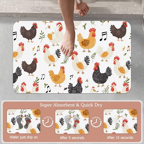 Non Slip Bath Mat, Chickens Roosters Bathroom Decor, Leaves Music Notes - Image 3