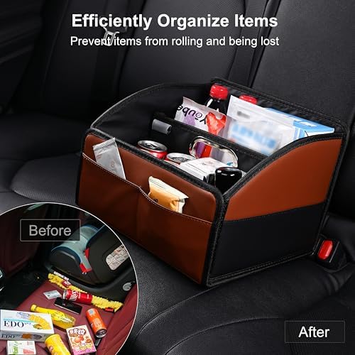 Car Storage Organizer, Leather Front & Back Seat Caddy Black + Brown - Image 5