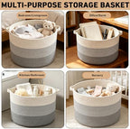 90L Extra Large Blanket Basket, Woven Rope Laundry Basket-Grey - Image 6