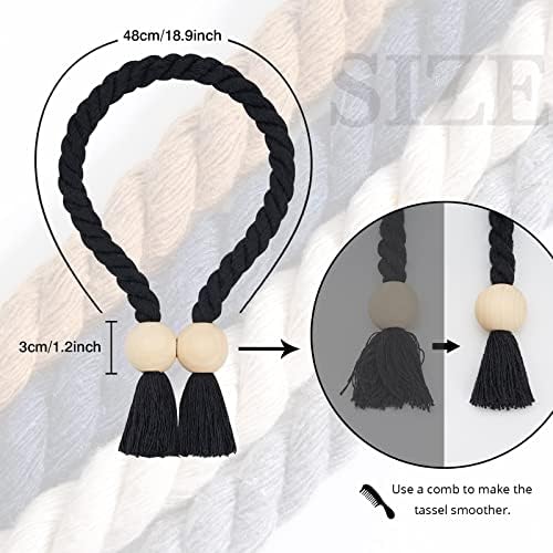NICEEC 4 Pack Wooden Ball Magnetic Curtain Tiebacks Boho Home Decor Drape Tie - Image 4