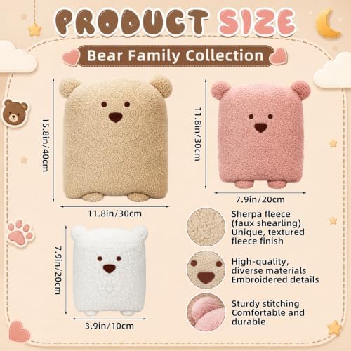 Wengik 3 Pcs Bear Plush Pillow Set Funny Stuffed Animal Throw Pillows - Image 2