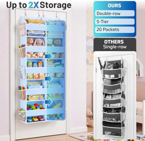 Blue Over the Door Organizer 5 Tiers, Extra Large Behind Door Storage of 10 - Image 2