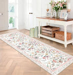 Rugalia Floral Washable Runner Rug, 2.6x8 Pink Rug Runners by Rugalia