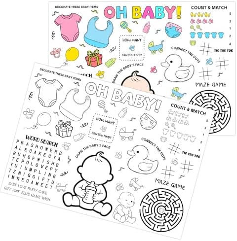 12PCS Baby Shower Coloring Placemats by Tarndom