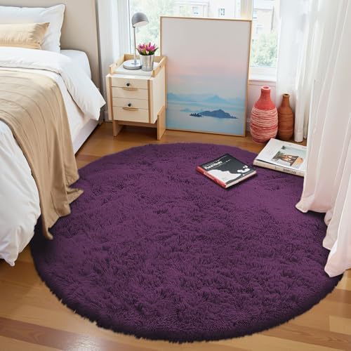 OLANLY Dark Purple Round Rugs for Bedroom - Image 3