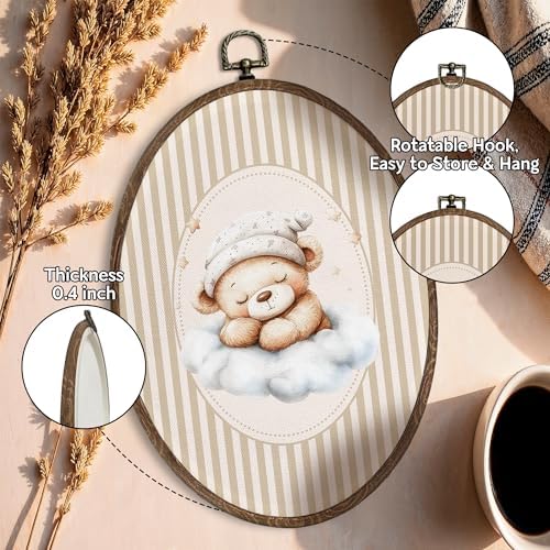 FLAWAFLOMA Vintage Bear Nursery Oval Wall Art Decor, Kids Room Canvas Wall Art - Image 4
