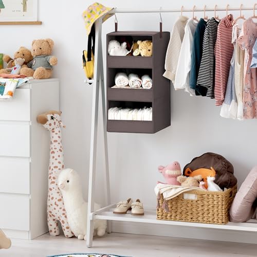 GRANNY SAYS 3-Shelf Hanging Closet Organizer, Foldable Storage, Dark Brown - Image 2