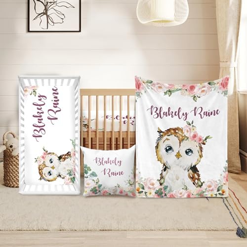 Custom Crib Bedding Set for Girls Boys Gifts Owl Design Color12 by Duckbe