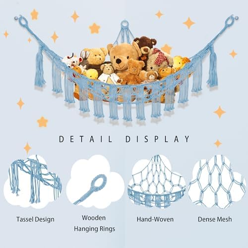 CERETIA Stuffed Animal Hammock Large Corner Plushie Net Storage, Baby Blue - Image 6