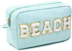 Sanwuta Seersucker Cosmetic Bag Beach Makeup Bag Chenille Letter Stripe Beach by Sanwuta