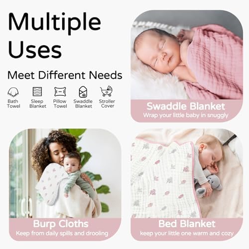 Yoofoss Hooded Baby Bath Towels 2 Pack 100% Muslin Organic Cotton - Image 3