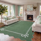 Garvee Scalloped Bow Rug for Living Room Washable Solid Green 5x7 Area Rugs - Image 2