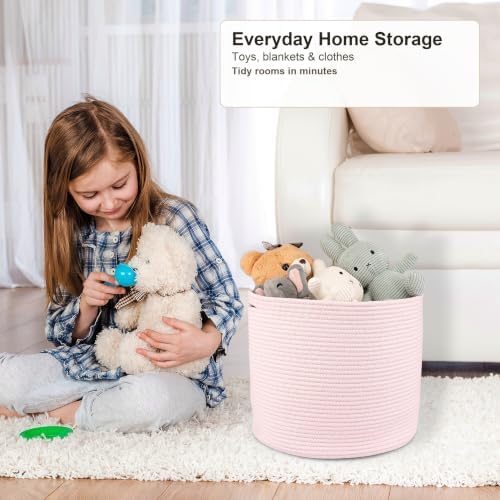XUANGUO Cotton Rope Basket For Girls Kids 16”X14” pink - Image 6