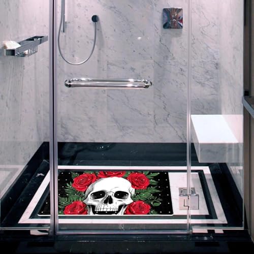 Shower Mat Non Slip 26.8 x 15.1 Inches, Skull Rose Bathtub Mat Shower Stall Mats - Image 6