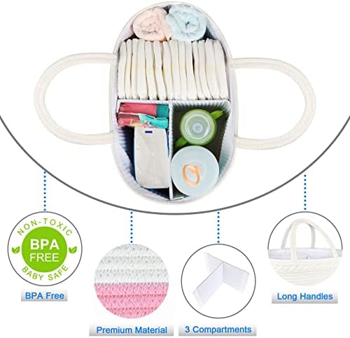 ABenkle Diaper Caddy Organizer, Boho Rustic Cotton Rope Nursery Baby Basket - Image 4