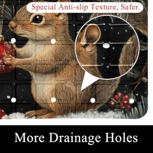 Shower Mat Non Slip, Christmas Squirrels Mushroom Anti Slip Bath Mat - Image 2