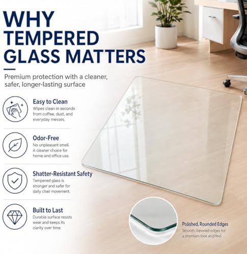 48 x 72 Inch Glass Chair Mat, 1/5 Inch Thick Tempered Glass Office Chair Mat - Image 4