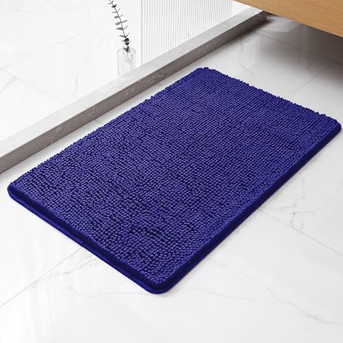 Chenille Bathroom Rug 20"x32" Royal Blue, Non-Slip Plush Bath Mat by Kildoss